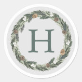 Elegant Green Grey Monogram kerstmis Ronde Sticker (Voorkant)