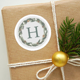 Elegant Green Grey Monogram kerstmis Ronde Sticker