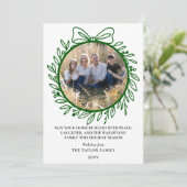 Elegant Green Hand Drawn Bow Wreath Christmas Feestdagenkaart (Staand voorkant)