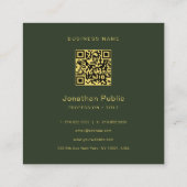 Elegant Green Handwritten Script Gold Text QR Code Vierkante Visitekaartje (Achterkant)