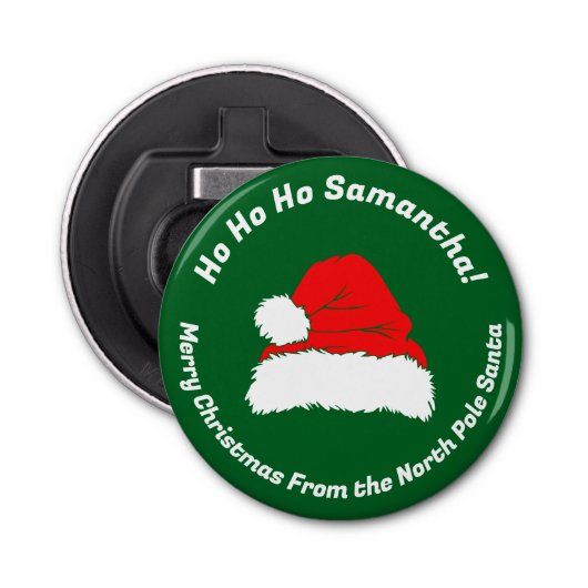 Elegant Green Ho ho ho Merry Christmas Button Flesopener (Voorkant)