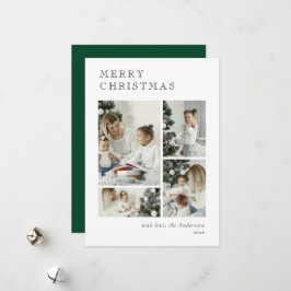 Elegant Green Holiday Photo Collage Christmas Card Feestdagenkaart