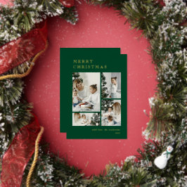Elegant Green Holiday Photo Collage Christmas Card Folie Feestdagenkaart