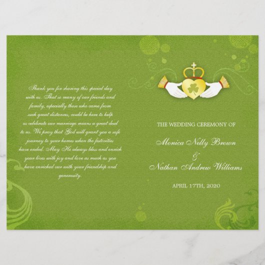 Elegant Green Irish Bi Fold Wedding Programs (Voorkant)