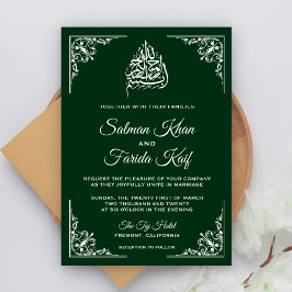 Elegant Green Islamic Muslim Weduwen Invitation Kaart
