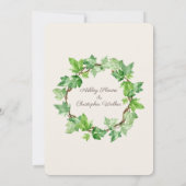 Elegant Green Ivy Leaves Cream Wedding Kaart (Achterkant)