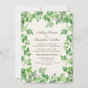 Elegant Green Ivy Leaves Cream Wedding Kaart