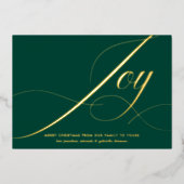 Elegant Green Joy Script Gold Foil Christmas Card Folie Feestdagenkaart (Voorkant)