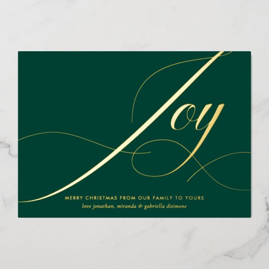Elegant Green Joy Script Gold Foil Christmas Card Folie Feestdagenkaart (Voorkant)