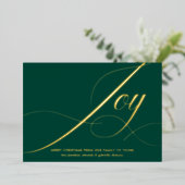 Elegant Green Joy Script Gold Foil Christmas Card Folie Feestdagenkaart (Staand Voorkant)