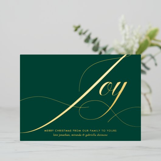 Elegant Green Joy Script Gold Foil Christmas Card Folie Feestdagenkaart (Staand Voorkant)