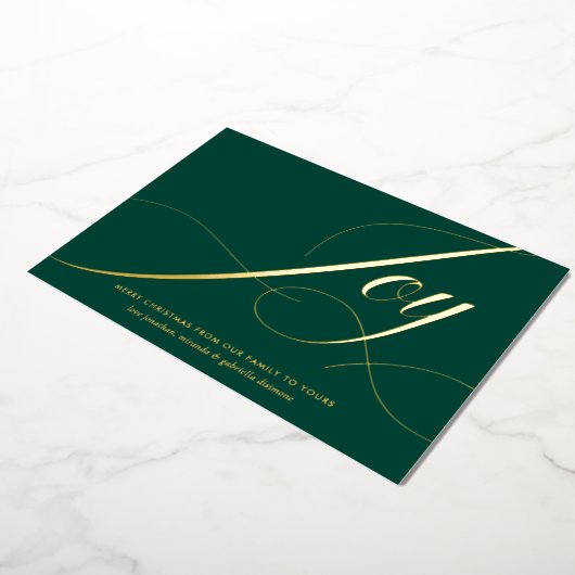 Elegant Green Joy Script Gold Foil Christmas Card Folie Feestdagenkaart (Gedraaid)