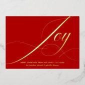 Elegant Green Joy Script Gold Foil Christmas Card Folie Feestdagenkaart (Voorkant)