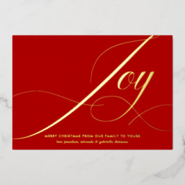 Elegant Green Joy Script Gold Foil Christmas Card Folie Feestdagenkaart