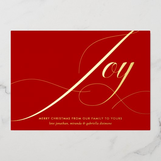 Elegant Green Joy Script Gold Foil Christmas Card Folie Feestdagenkaart (Voorkant)