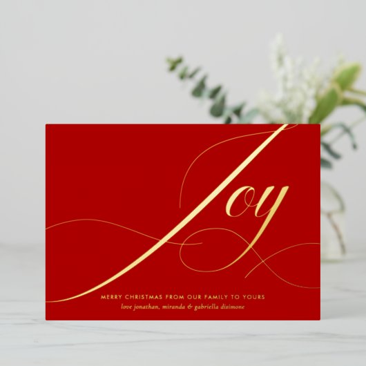 Elegant Green Joy Script Gold Foil Christmas Card Folie Feestdagenkaart (Staand Voorkant)