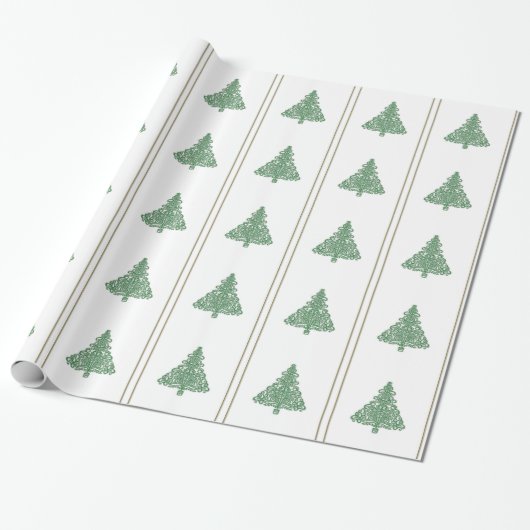 Elegant Green Kerstboom op witte cadeauverpakking Cadeaupapier (Uitgerold)