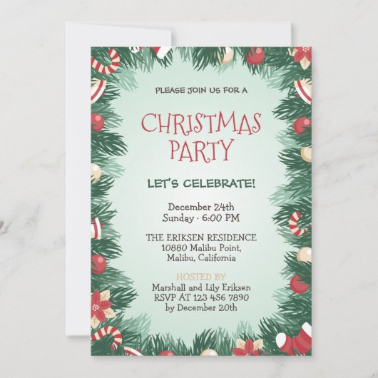 Elegant Green Kerstfeestdag | Uitnodiging (Voorkant)