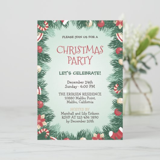 Elegant Green Kerstfeestdag | Uitnodiging (Staand voorkant)