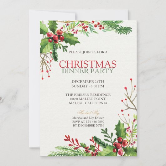 Elegant Green Kerstfeestdag | Uitnodiging (Voorkant)