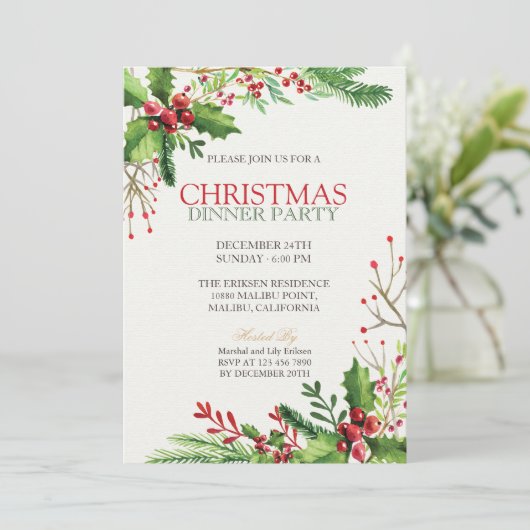 Elegant Green Kerstfeestdag | Uitnodiging (Staand voorkant)