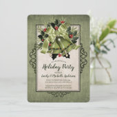 Elegant Green Kerstmis Bells Holiday Party Kaart (Staand voorkant)
