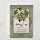 Elegant Green Kerstmis Bells Holiday Party Kaart (Voorkant)