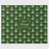 Elegant Green Kerstmis Tree Patroon Voeg naam toe Cadeaupapier (Vlak)