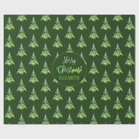 Elegant Green Kerstmis Tree Patroon Voeg naam toe Cadeaupapier (Vlak)