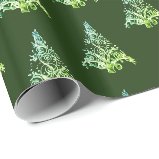 Elegant Green Kerstmis Tree Patroon Voeg naam toe Cadeaupapier (Rol Hoek)