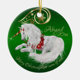 Elegant Green Kerstmis Unicorn Gold Accent Joy Keramisch Ornament