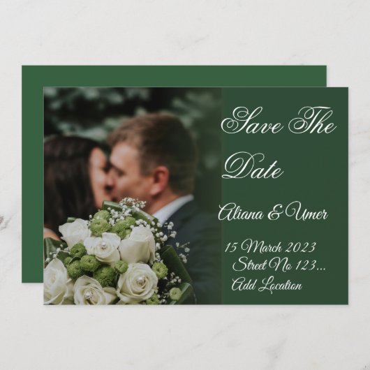 Elegant Green kiss Save the Date (Voorkant / Achterkant)