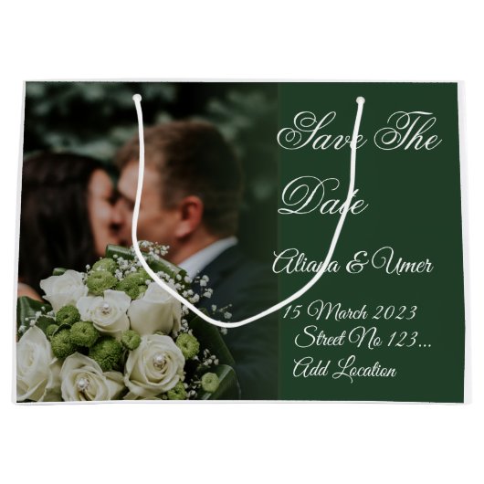 Elegant Green kiss Save the Date Groot Cadeauzakje (Voorkant)