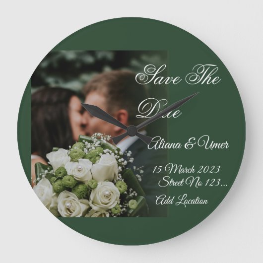 Elegant Green kiss Save the Date Grote Klok (Voorkant)