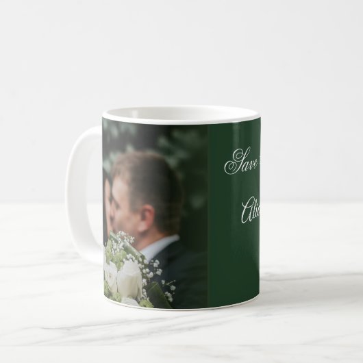 Elegant Green kiss Save the Date Koffiemok (Voorkant links)