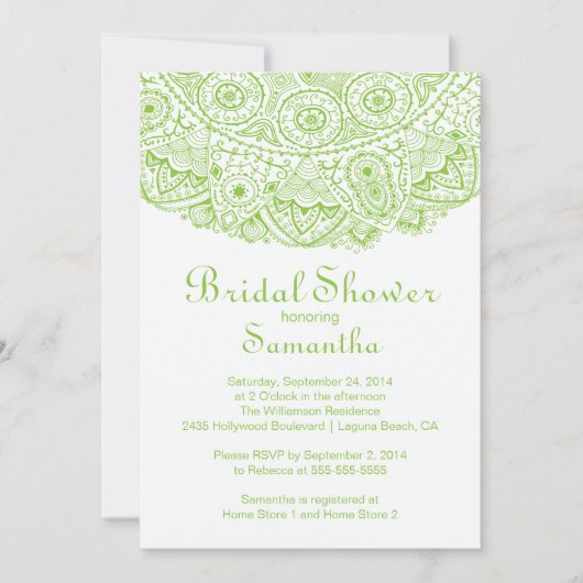 Elegant Green Lace Bridal Shower Invitation Kaart (Voorkant)