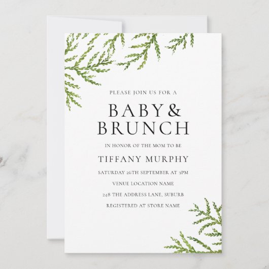 Elegant Green Leaf Baby & Brunch Baby shower Kaart (Voorkant)
