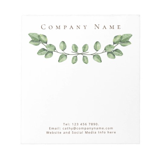 Elegant Green Leaf Bedrijfsnaam Notitieblok (Voorkant)