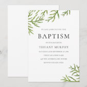 Elegant Green Leaf Boy of Girl Baptism Invitation Kaart (Voorkant / Achterkant)