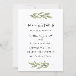 Elegant Green Leaf Greenery Spring Wedding Save The Date