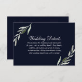 Elegant Green Leaf Navy Blue Wedding Reception Kaart (Voorkant / Achterkant)