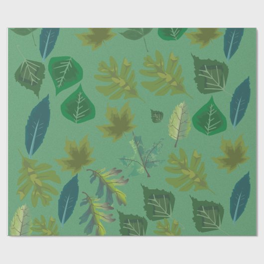 Elegant Green Leaf Pattern Wrapping Paper Cadeaupapier (Vlak)