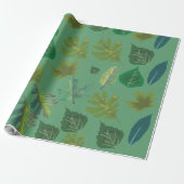 Elegant Green Leaf Pattern Wrapping Paper Cadeaupapier (Uitgerold)
