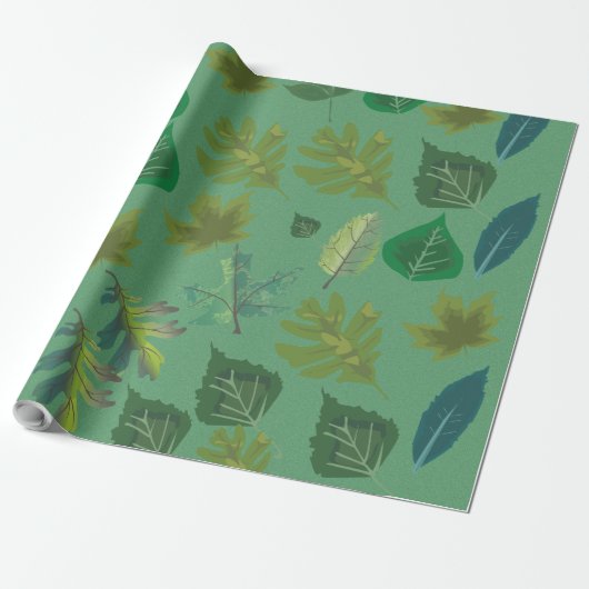 Elegant Green Leaf Pattern Wrapping Paper  Cadeaupapier (Uitgerold)