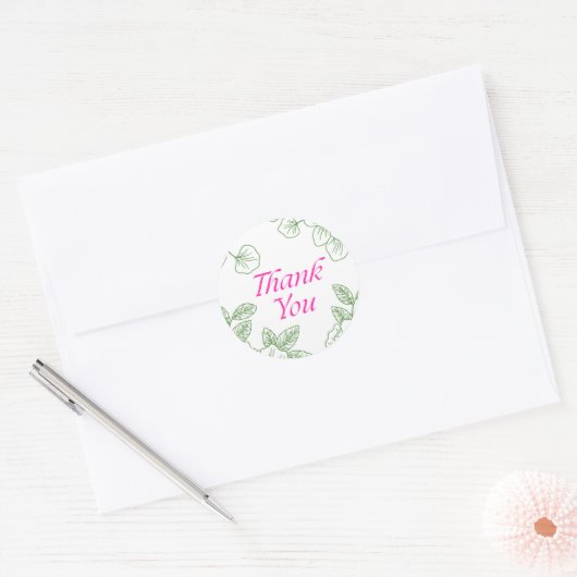 Elegant Green Leaf Thank You Sticker (Envelop)
