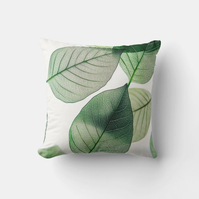 Elegant Green Leaf Throw Pillow Cover | Minimalist Kussen (Voorkant)