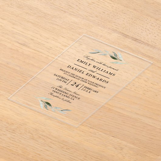 Elegant Green Leaf Wedding Acryl Uitnodigingen (Laagn)