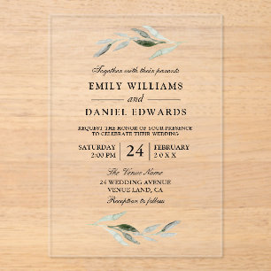 Elegant Green Leaf Wedding Acryl Uitnodigingen