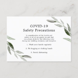 Elegant Green Leaf Wedding COVID-19 Safety Informatiekaartje