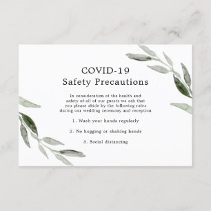 Elegant Green Leaf Wedding COVID-19 Safety Informatiekaartje